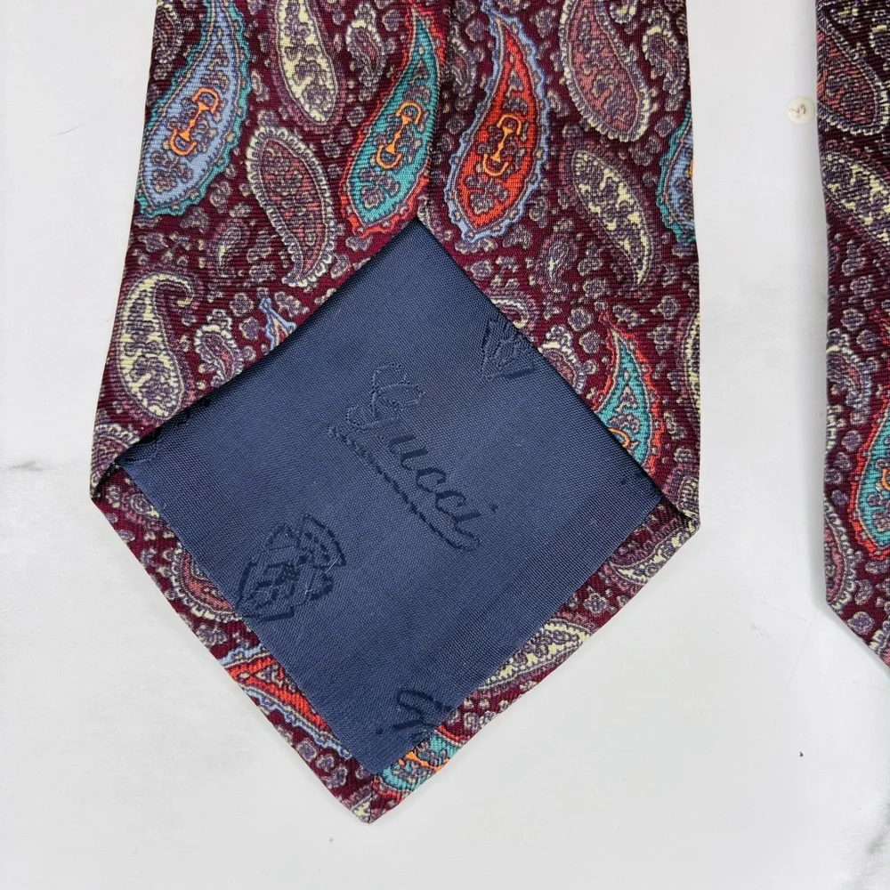 Vintage Gucci Horsebit Jacquard Paisley Design Men’s‎ Silk Tie